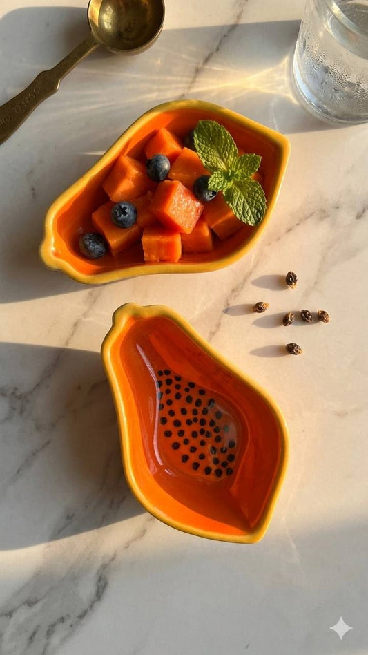 Tropical Papaya Ceramic Harvest Bowls - Set of 2