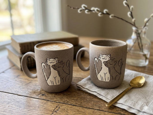 Serene Snuggle: Handcrafted Stone-Texture Cat Mugs