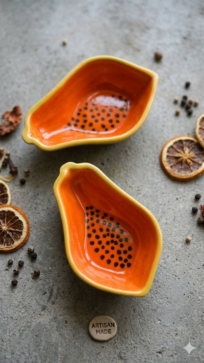 Tropical Papaya Ceramic Harvest Bowls - Set of 2