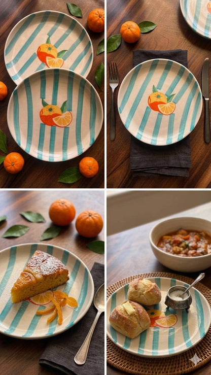 Hand-Painted Citrus Stripe Dinner Plate - Set of 2 (8 inch)