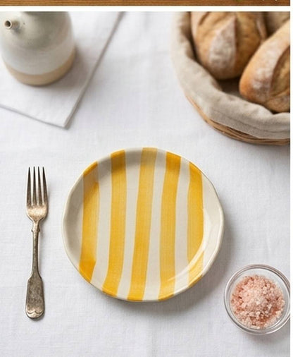 Yellow Striped Ceramic Appetizer Plates - (Set of 2)