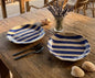 Blue Striped Ceramic Appetizer Plates - (Set of 2)