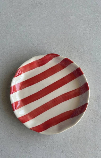 Red Striped Ceramic Appetizer Plates - (Set of 2)