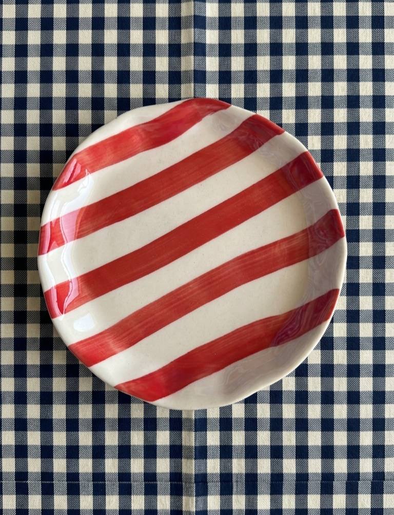 Red Striped Ceramic Appetizer Plates - (Set of 2)