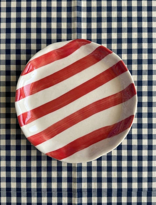 Red Striped Ceramic Appetizer Plates - (Set of 2)