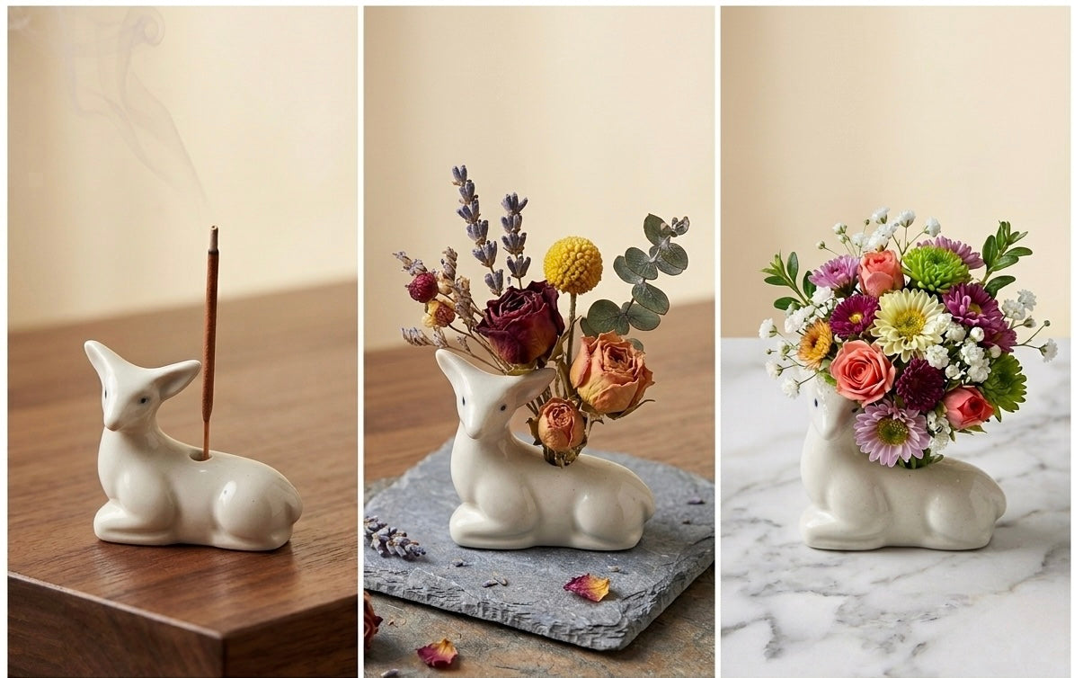 2-in-1 Mini Deer Miniature (Incense & Flower Stand)