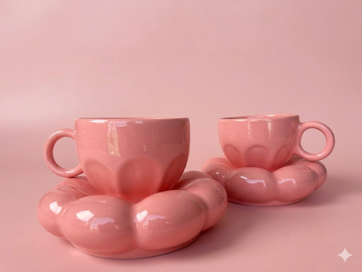 Bloom &amp; Brew: Petal-Soft Ceramic Cup and Saucer Set