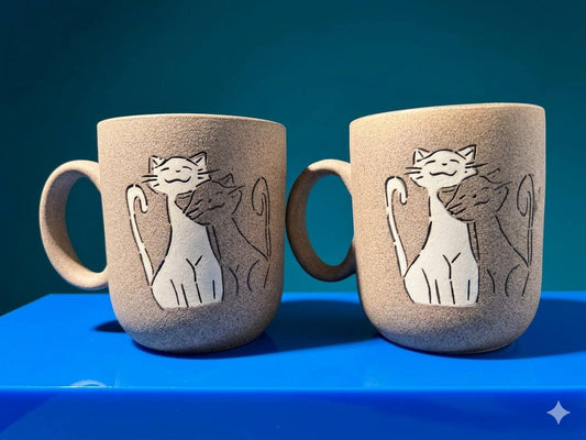 Serene Snuggle: Handcrafted Stone-Texture Cat Mugs