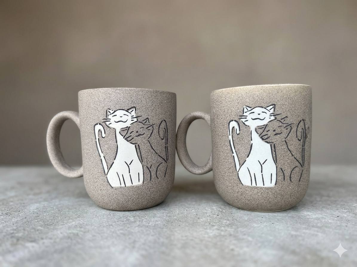 Serene Snuggle: Handcrafted Stone-Texture Cat Mugs