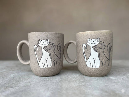Serene Snuggle: Handcrafted Stone-Texture Cat Mugs